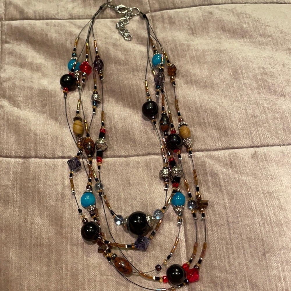 MODERN Art Beaded 5 Strand Necklace 16-20”